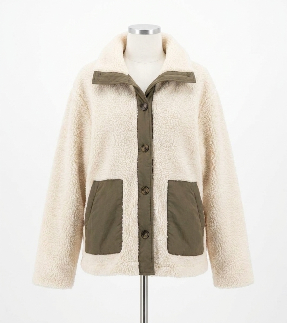 NEW BLUIVY button down fleece jacket in cream/brown